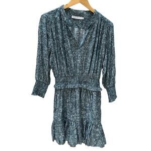 REBECCA MINKOFF Chloe Dress Blue Ditzy Floral Pleated Ruffle Mini Elastic M